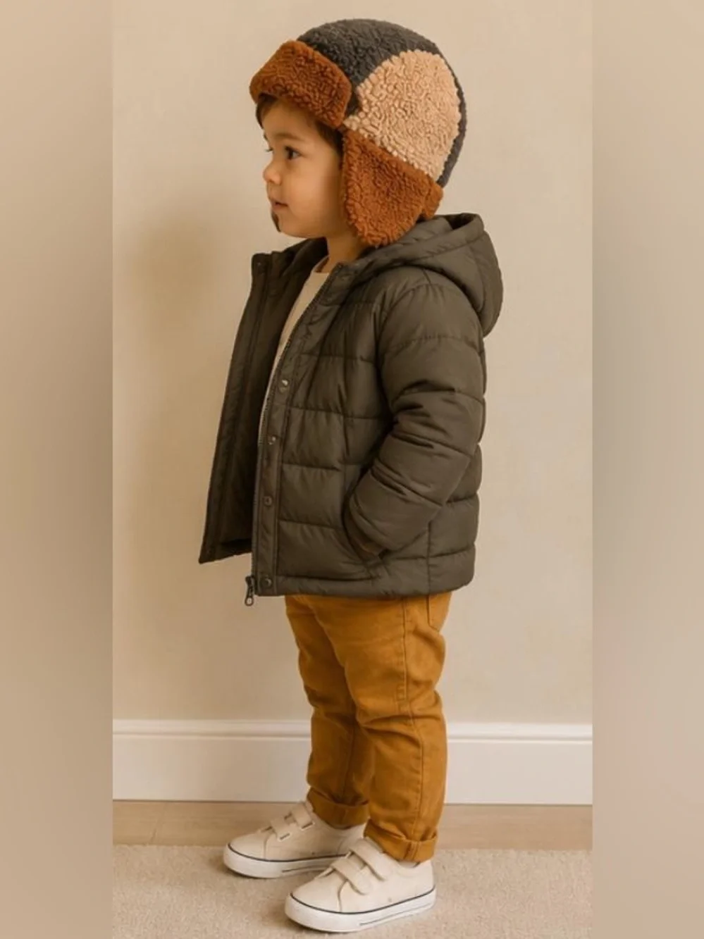 Kids Colorblock Teddy Sherpa Trapper Hat Brown Beige Gray